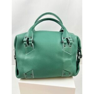 Cole Haan Satchel Leather Handbag Green Top Handle Bag Purse Designer